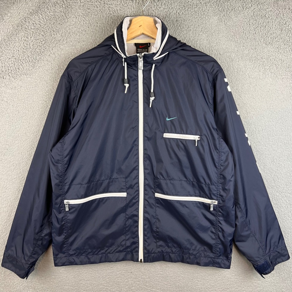 Vintage Nike Youth Windbreaker Jacket Navy Blue Hooded Mesh Lined size M(8-10)
